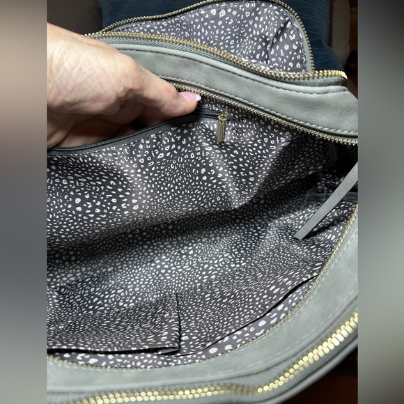 Gray Marbled Faux Leather Satchel with 8 Compartments - Gold Hardware - EUC - Picture 10 of 10